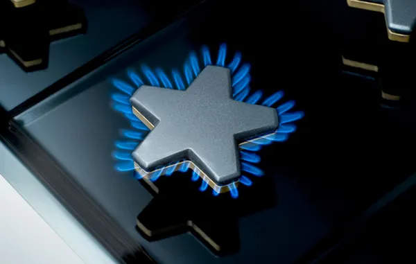 A close-up of the Thermador Pro Grand PRG486WDG range burner
